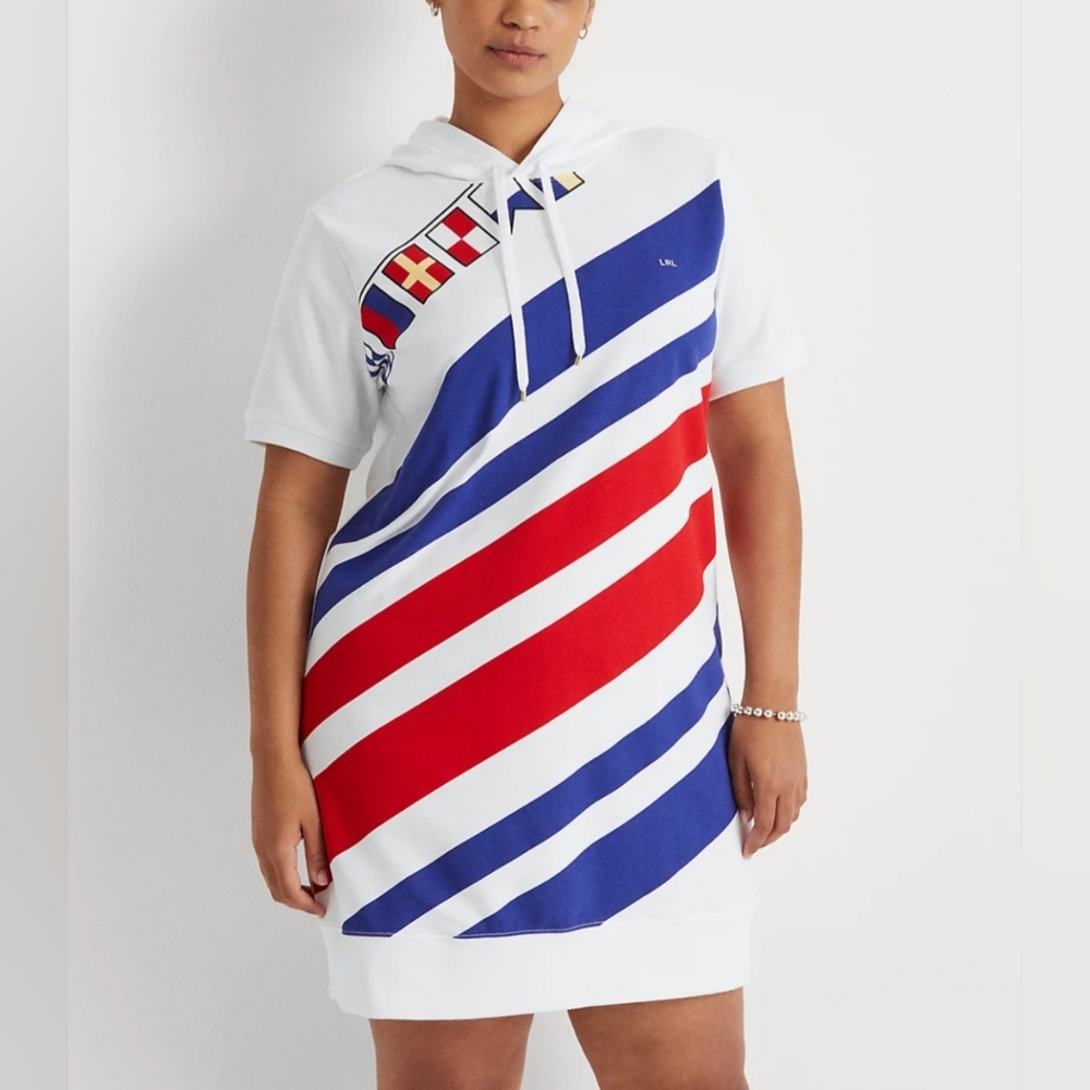 Lauren Ralph Lauren White Flags & Stripes French Terry Sweatshirt Dress Size 1X